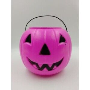 General Foam Pink Blow Mold Pumpkin Jack-O-Lantern Candy Treat Bucket Pa…